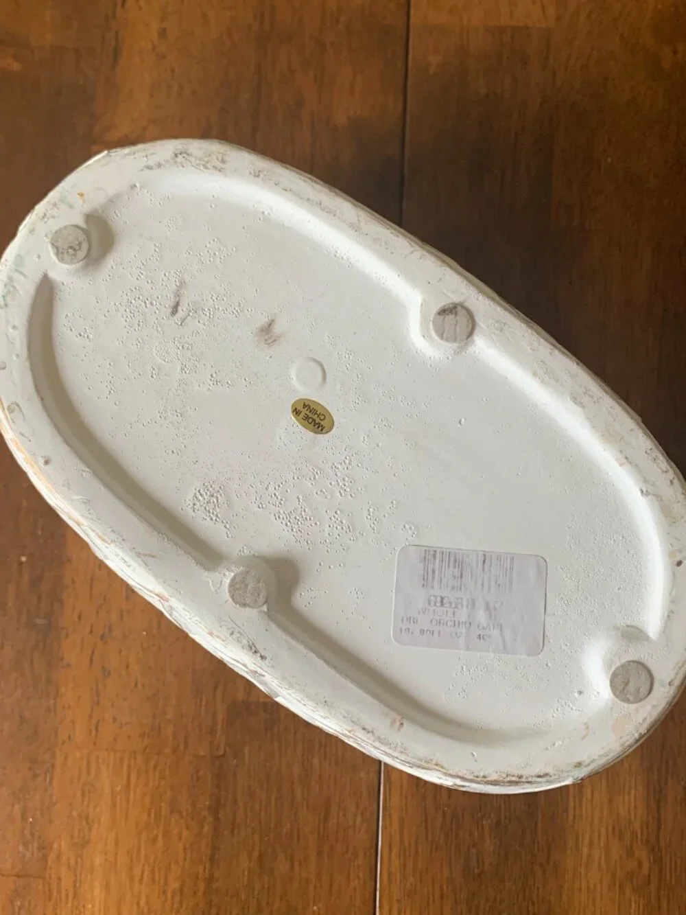 White Off-White Distressed Oval Ceramic Planter Pot Raised Geometric Pattern 10
